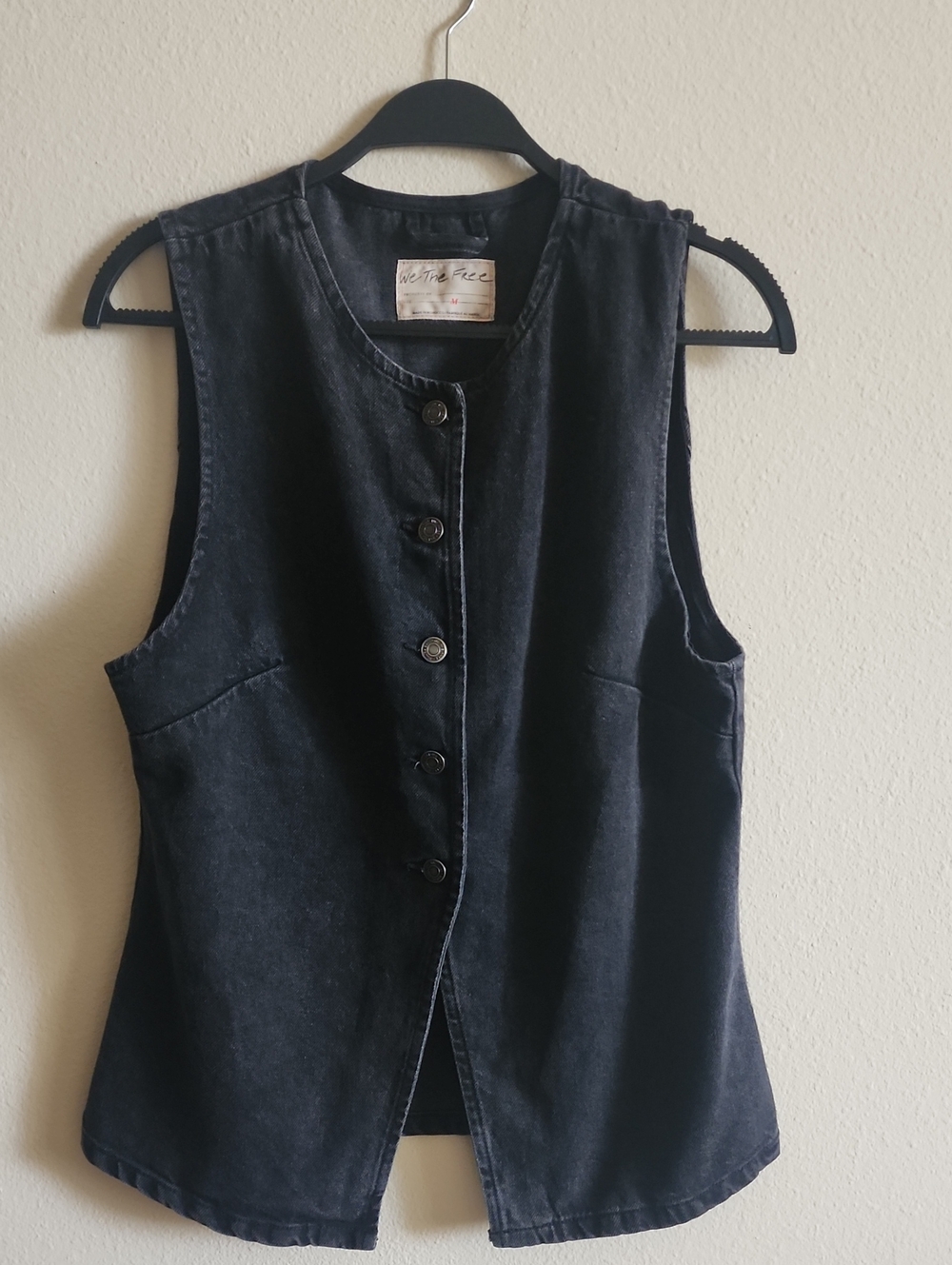 Free People We The Free Washed Black Denim Sleeveless Button-Front Vest